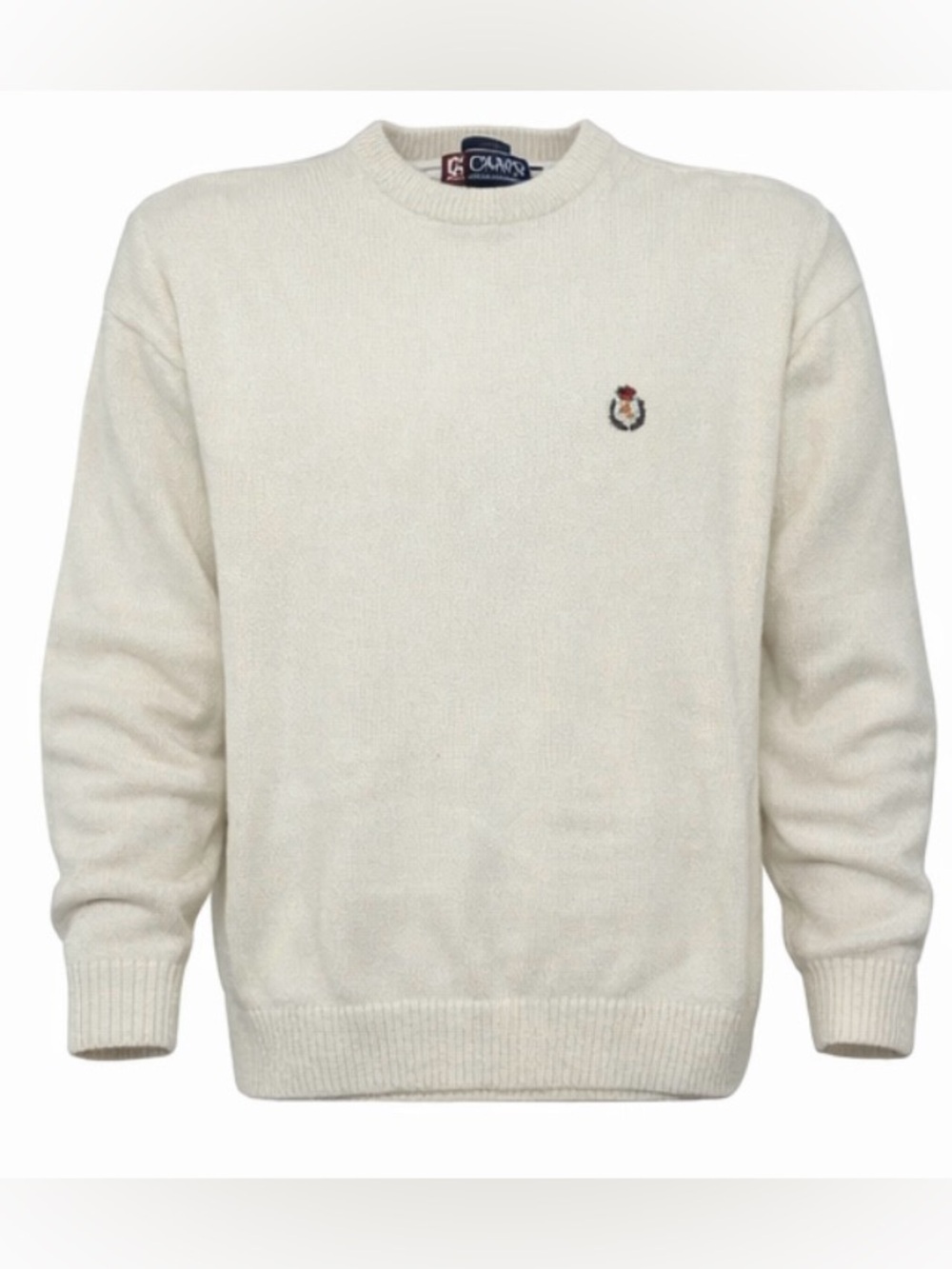 Chaps Ralph Lauren Sweater Men's Large Beige Hand Framed Crest Pullover Preppy